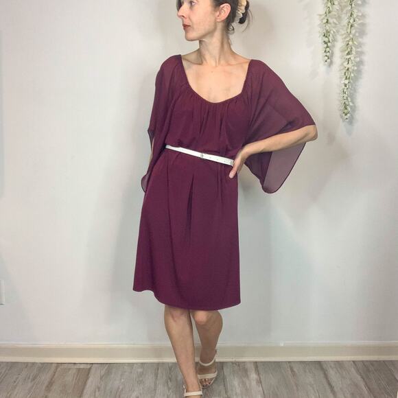 NWT ALICE + OLIVIA boho silk off shoulder flouce dress wide sleeve currant 2388 - Picture 15 of 15